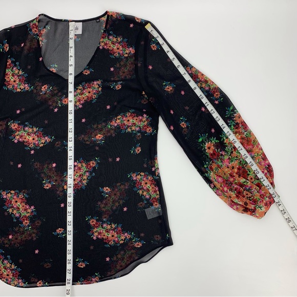 Cabi Blooming Blouse #3594, Floral Print Sheer Long Sleeve V-Neck Top, Medium - Picture 15 of 16